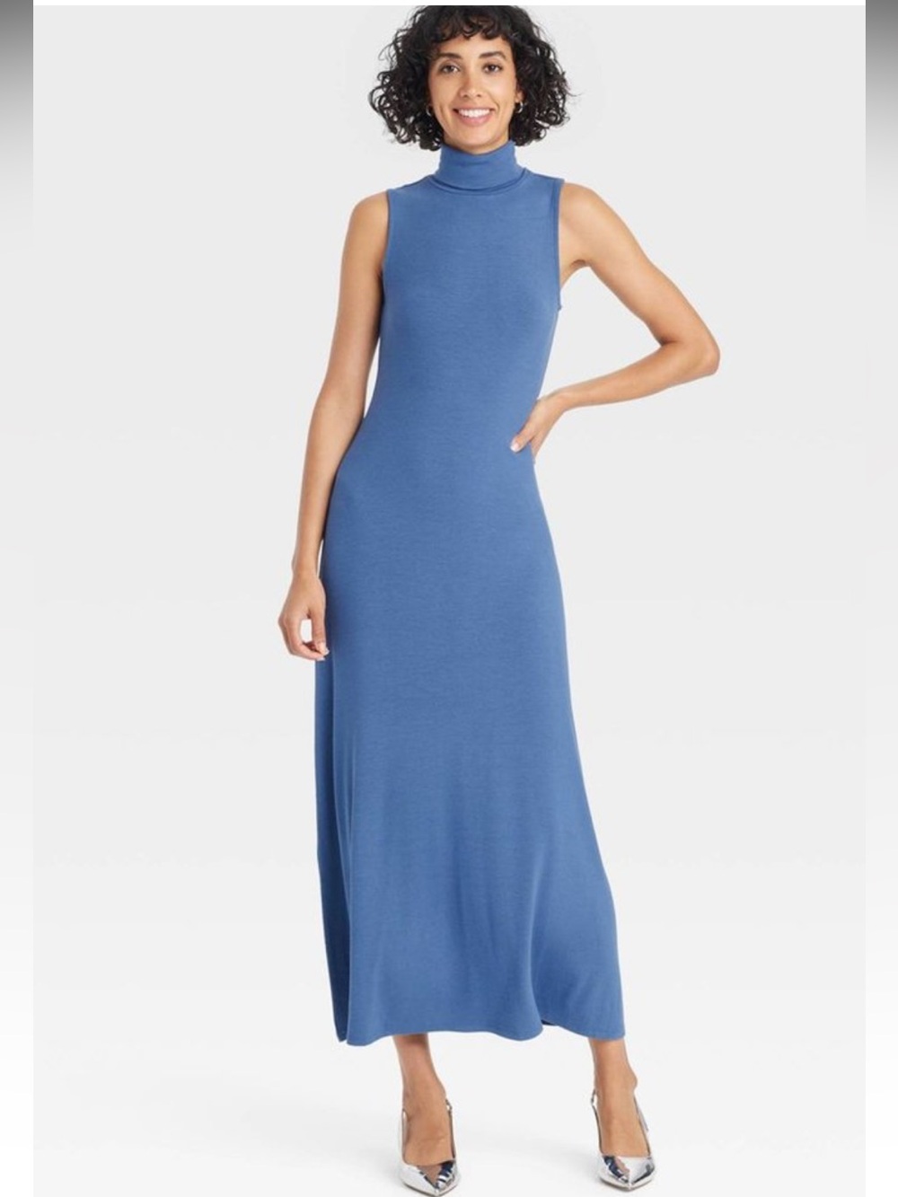 A New Day Women's Knit Midi Shift Dress Slate Blue Sz Small NWT